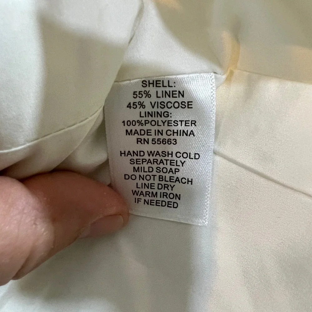 Halston Blazer Jacket Womens Size S White Linen Blend Single Button Professional